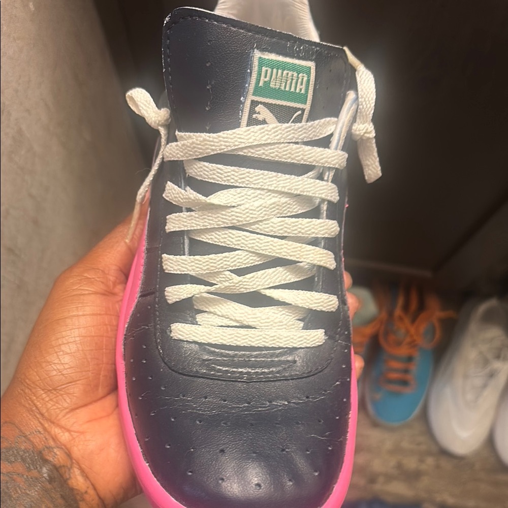 Puma Blue and Pink Athletic Sneakers with Mesh Design